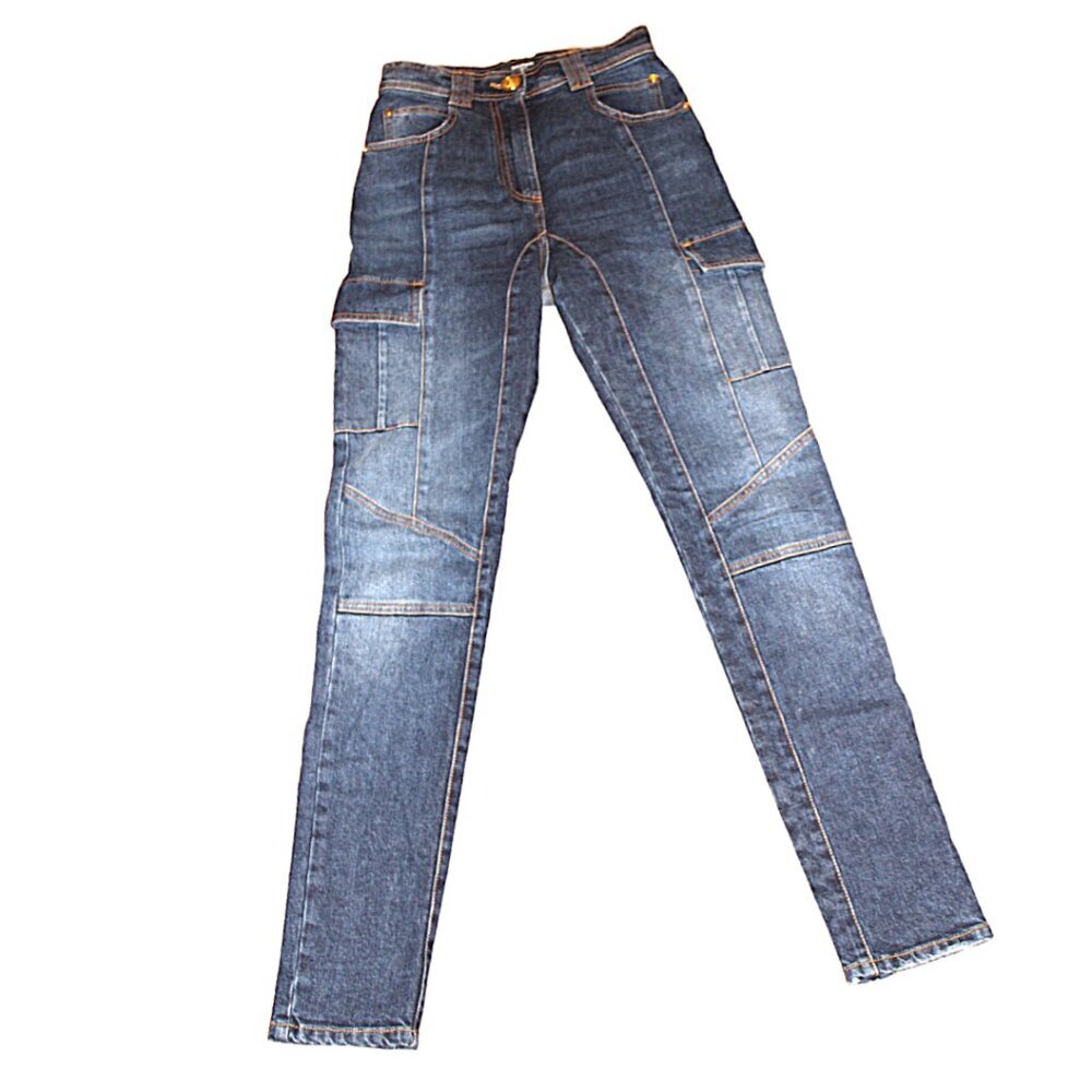 Balmain Cargo Pocket Faded Effect Slim Fit High Rise Jean, Size 34 (US 2) - Picture 7 of 14